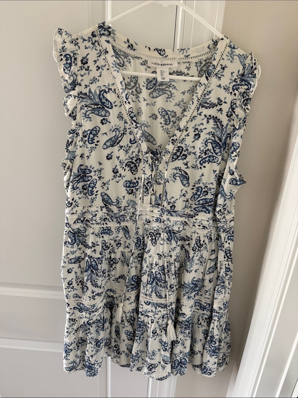 Lucky Brand Cream and Blue Paisley Mini Dress